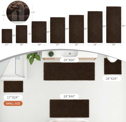 Disolla Brown Bathroom Runner Rug 24x60 Inch - Large Long Chenille Bath Mat, Thick Shaggy Plush Absorbent Floor Mat, Non-Slip Runner for Master Bathroom and Bedside