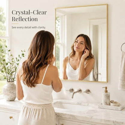 24x36 Satin Gold Framed Rectangle Bathroom Vanity Wall Mirror