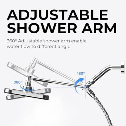 Chrome Rain Shower Head with Handheld Shower Head, 5 Spray Modes