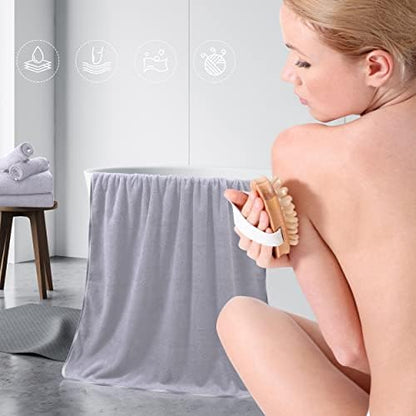 TENSTARS Luxury Silk Hemming Towel Set - Light Thin Quick Drying - 2 Bath Towels 2 Hand Towels 2 Washcloths - Ultra Soft Microfiber Towel for Bath Fitness, Sports, Yoga, Travel (Light Grey 6 Pieces)