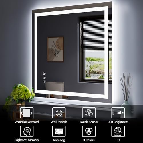 Amorho LED Mirror for Bathroom 40"X38" with Front Light and Backlit