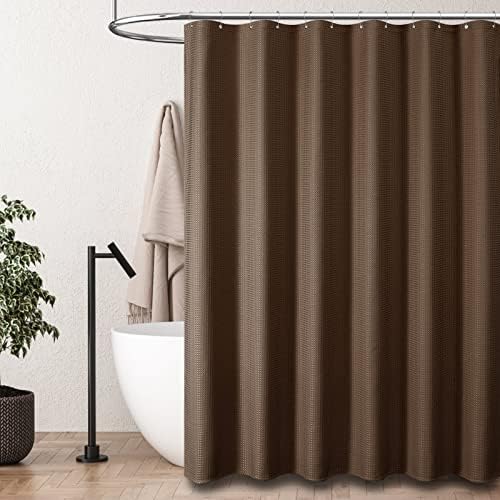 Dynamene Long Waffle Shower Curtain 256 GSM Heavy Fabric 72x78 Brown