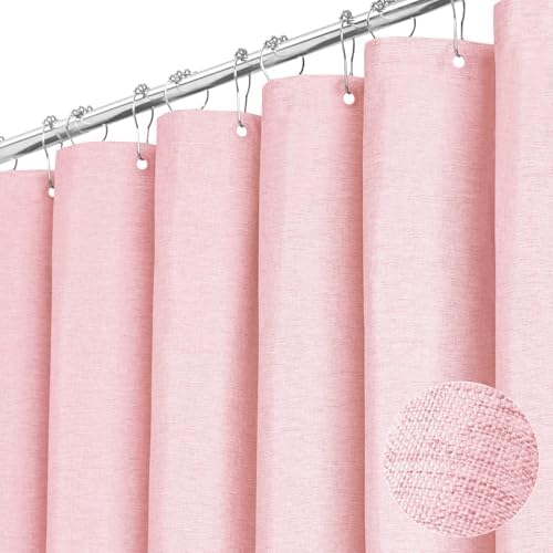 BTTN Extra Long Linen Textured Waterproof Shower Curtain Set, 72x96, Pink