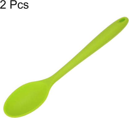 HARFINGTON 2Pcs Silicone Spoons, Heat Resistant Kitchen Cooking Utensil Spoon for Cooking, Mixing, Stirring and Serving, Light Green