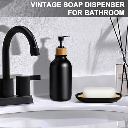 Black Bathroom Accessories Set 5 Pcs, Matte Black Bathroom Accessories, Plastic Soap Dispenser and Toothbrush Holder Set, Soap Dish, Cotton Swab Jar, Black Bathroom Set, Boho Bathroom Decor