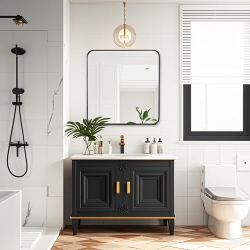 Black Bathroom Vanity Mirror Over Sink 24x24, Small Wall Square Mirror