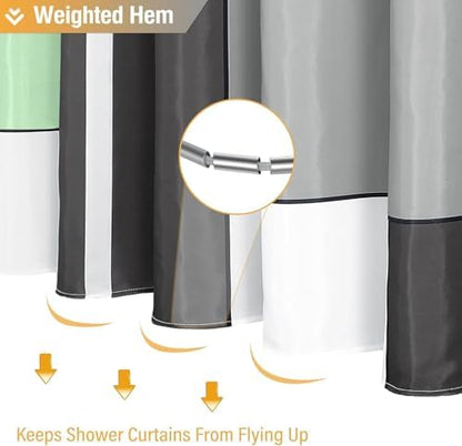 BTTN 54x78 Stall Geometric Waterproof Fabric Shower Curtain Set, Mint Green