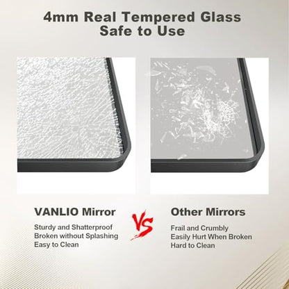 36x36 Inch Square Black Framed Bathroom Mirror for Wall, Matte Framed Bathroom Vanirty Mirror, Rounded Corners Rectangle Mirror, Tempered Glass, Anti-Rust