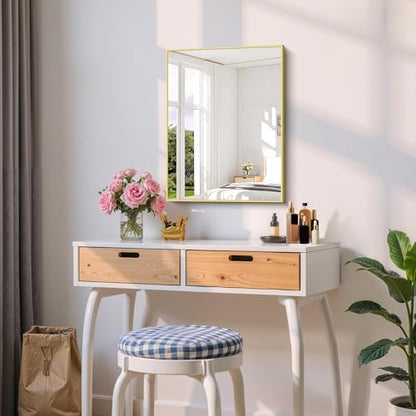 COFENY Gold Bathroom Mirror for Wall, 18x24 Inch Rectangle Mirror with Metal Frame, Modern Vanity Mirrors for Bathroom Living Room, Entryway Hangs Horizontal or Vertical