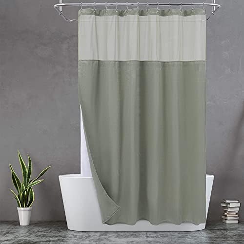 N&Y HOME Extra Long Waffle Shower Curtain with Snap-in Liner Sage, 71x84