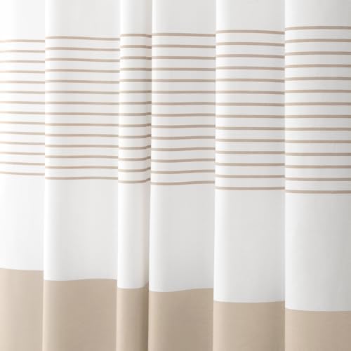 Extra Long Beige Boho Cotton Striped Shower Curtain with Tassel 72"W X 84"L