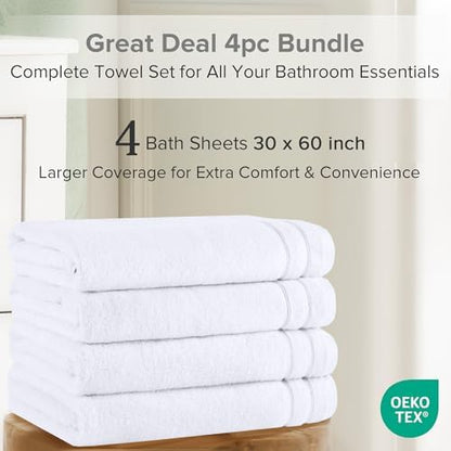 Comfort Spaces 4 Pc Bath Sheet Set 30x60, 100% Cotton 400GSM, White
