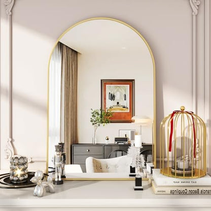 VooBang Arched Wall Mirror, 24 x 36 inch Arch Bathroom Mirror Gold