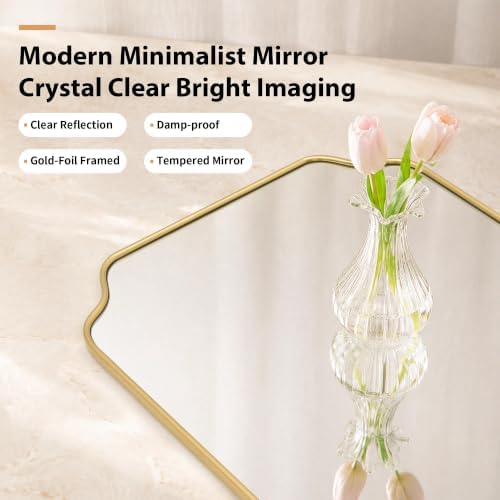 Besdomus Gold Modern Bathroom Mirror: 24"x32" Minimalist Vanity Wall Mirror
