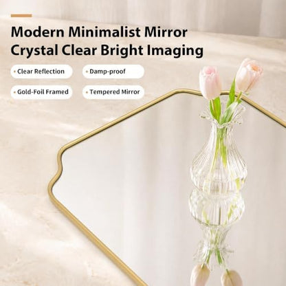 Besdomus Gold Modern Bathroom Mirror: 24"x32" Minimalist Vanity Wall Mirror