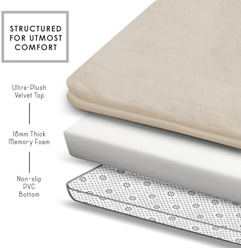Clara Clark 2 Piece Bathroom Rugs, Velvet Memory Foam Bath Mat Set, Non-Slip Bath Rugs, Machine Wash, Dries Quickly, Ultra Soft Plush Bath Mats for Bathroom, 20 x 32 + Contour, Linen