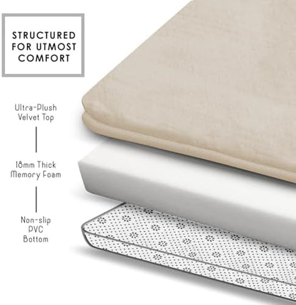 Clara Clark 2 Piece Bathroom Rugs, Velvet Memory Foam Bath Mat Set, Non-Slip Bath Rugs, Machine Wash, Dries Quickly, Ultra Soft Plush Bath Mats for Bathroom, 20 x 32 + Contour, Linen