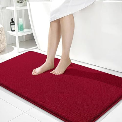 OLANLY Memory Foam Bathroom Runner Rug 44x24, Absorbent Long Bath Mat, Red