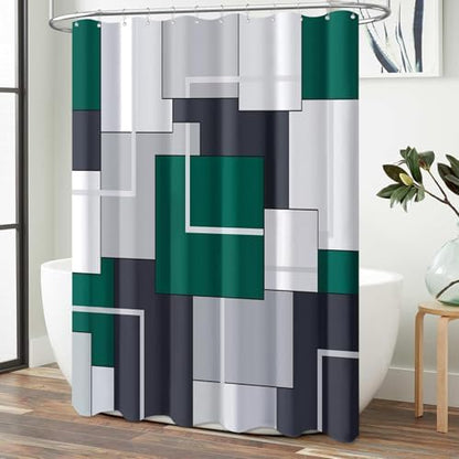 BTTN 72 x 96 Long Geometric Waterproof Fabric Shower Curtain, Emerald Green