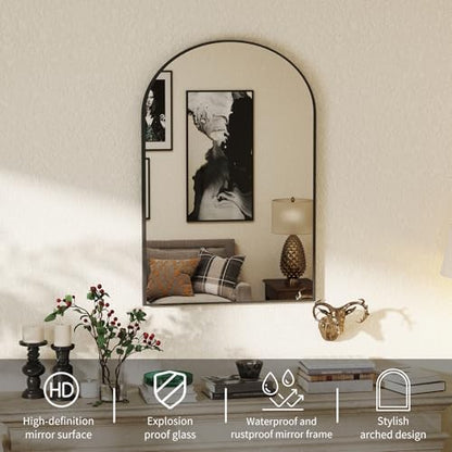 NEWBULIG 40"X30" Arched Bathroom Mirror for Over Sink, Wall Vanity Mirror
