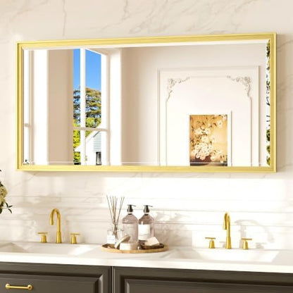 Keonjinn 48" x 24" Brushed Gold Framed Mirror for Bathroom, Tempered Glass