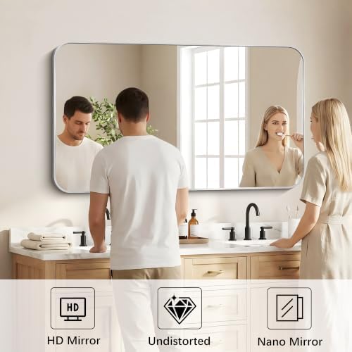 DESBING 50"x30" Bathroom Mirror for Over Sink, Silver Framed Wall Mirror