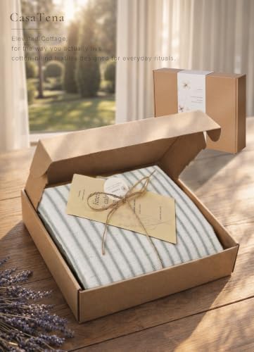 Farmhouse Striped Shower Curtain - Extra Long 72x84 Inches, Linen Blend Fabric, Breathable & Machine Washable, Rustic Sage for Bathroom Decor (Hooks/Liner Not Included)
