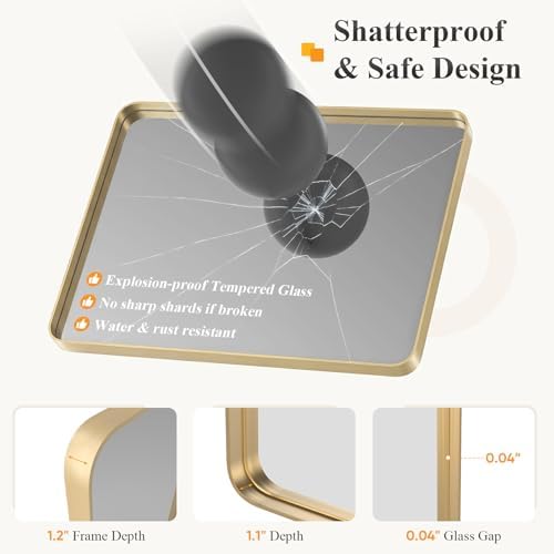 Sweetcrispy Bathroom Wall Mirror, 32x24 Inch Mirror for Over Sink, Gold