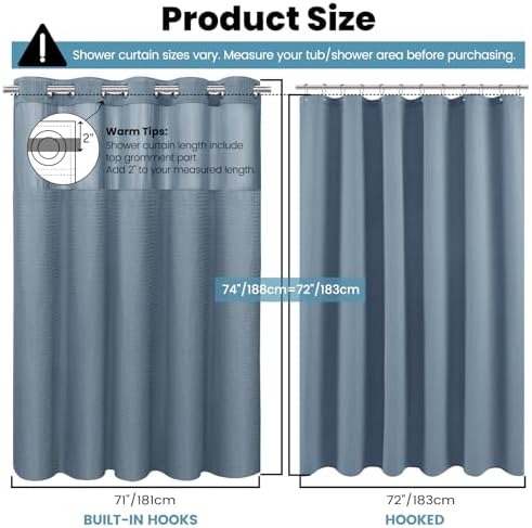 No Hook Waffle Shower Curtain with Snap in Liner Set, 71x74, Stone Blue
