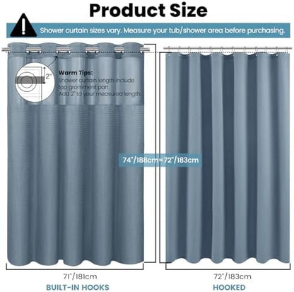 No Hook Waffle Shower Curtain with Snap in Liner Set, 71x74, Stone Blue