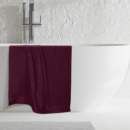 GLAMBURG 100% Cotton Oversized 2 Pack Bath Sheets 35x70, Ultra Soft Highly Absorbant Compact Quickdry & Lightweight Large Bath Sheet Set, Ideal for Gym Travel Camp Pool - Burgundy