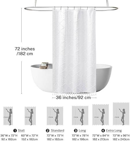 Siiluminisoy Small Stall Boho Shower Curtain White Tassle Woven Fabric Shower Curtain 36 x 72 Half Size Tufted Chevron Striped Textured Modern Farmhouse Minimalist Cloth for Bathroom