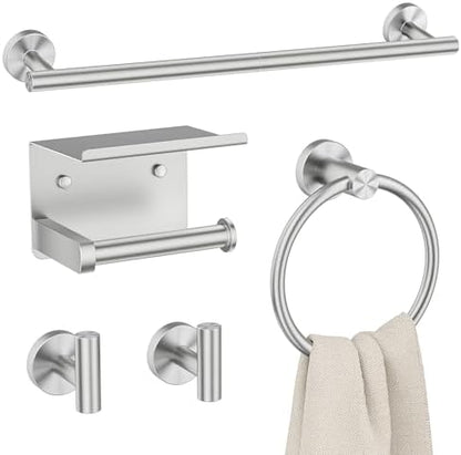 FORIOUS Bathroom Accessories, 5-Piece Bathroom Hardware Set - 24" Towel Bar