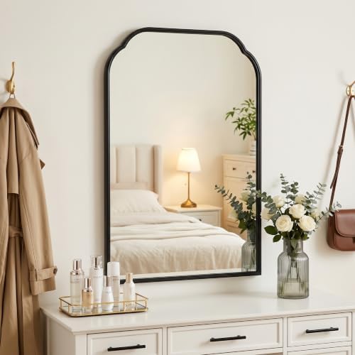 39"x29"﻿ Black Bathroom Scalloped Mirror, Rust-Proof Metal Frame