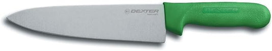 Dexter-Russell 12443G Cook’s Knife, 8" DEXSTEEL High Carbon Stain-Free Steel Blade, Curved Edge Design, Green Textured Polypropylene Handle, NSF Certified, Professional Culinary Kitchen Chef Knife