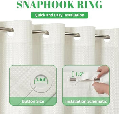 No Hook long Waffle Shower Curtain, No Liner Needed, 71x86 Inch, Cream