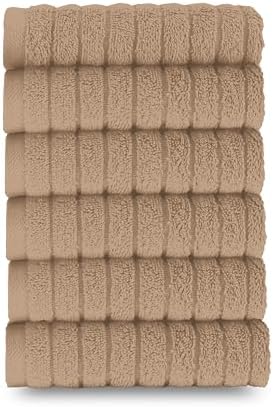 Elegant Comfort 100% Turkish Cotton Corduroy Ribbed Luxury Washcloths 6 Pack Soft 13 x 13 Inch - Higly Absorbent, Durable, Quick Dry, Spa Premium Hotel Quality for Bathroom or Travel, Taupe