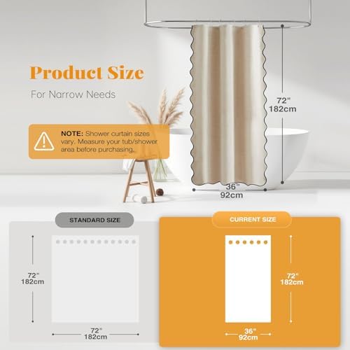 BTTN Stall Boho Scalloped Linen Textured Shower Curtain, 36x72, Beige/Cream