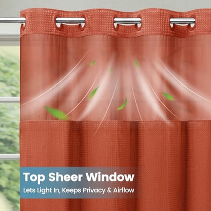 No Hook Waffle Shower Curtain with Snap in Liner Set, 71x74, Burnt Orange