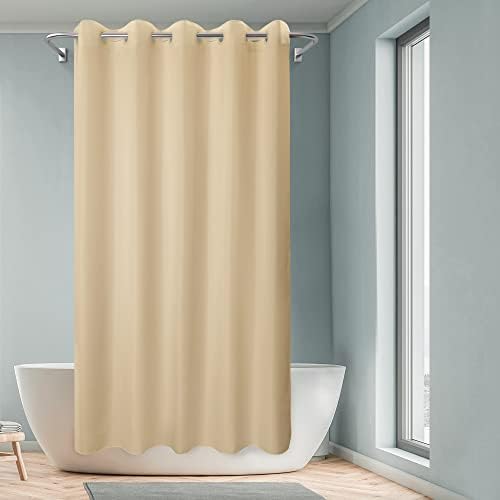 River Dream Extra Long Shower Curtain No Hooks or Liner Needed, Beige
