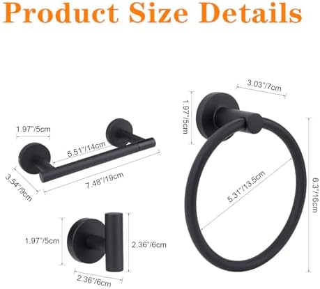 4-Piece Matte Black Bathroom Accessories Hardware Set,Include Double Post Pivoting Toilet Paper Holder,Towel Ring and 2 Towel Hooks