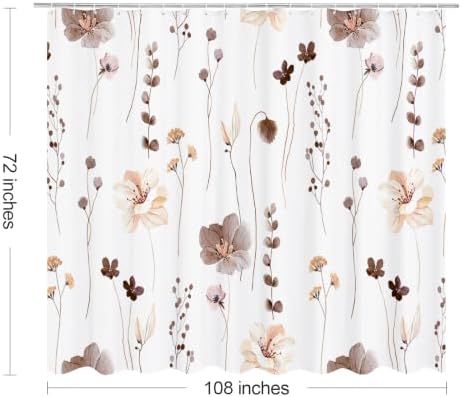 Gibelle Brown Beige Watercolor Floral Fabric Shower Curtain, 108x72