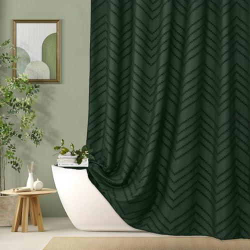 Dark Green Boho Fabric Shower Curtain 72 x 96 Inches