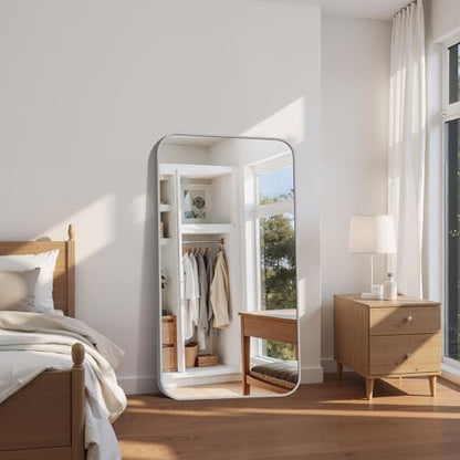 FORBATH 30x55 Inch Silver Bathroom Mirror for Over Sink, Large Rectangular Wall Mirror with Metal Frame, Rounded Corners for Bathroom, Bedroom, Entryway Decor (Horizontal or Vertical)