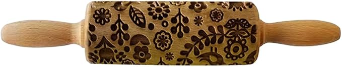 Embossed Rolling Pin for Baking, Wooden Decorative Embossing Cookie Roller for Kitchen(Type A01)
