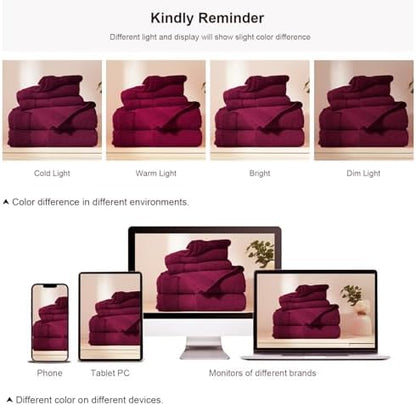 COZYART Bath Towel Set 6 PCS, Burgundy Luxury 100% Turkish Cotton 650GSM