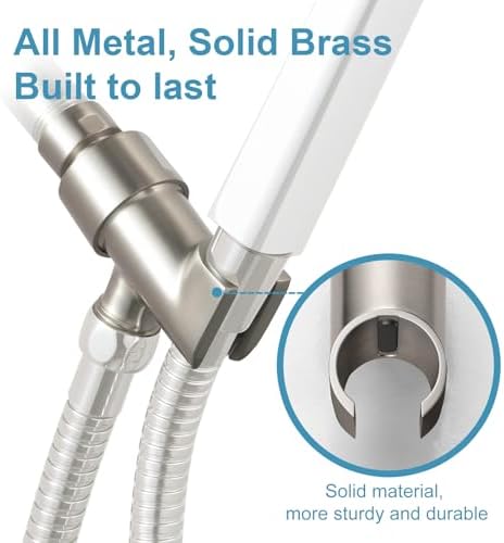 OFFO Shower Head Holder All Metal for Handheld Shower Head, Brushed Nickel Adjustable Shower Arm Mount with Solid Brass Pivot Ball, 1/2 in IPS Female Inlet and Male Outlet