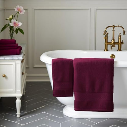 COZYART Bath Towel Set 6 PCS, Burgundy Luxury 100% Turkish Cotton 650GSM