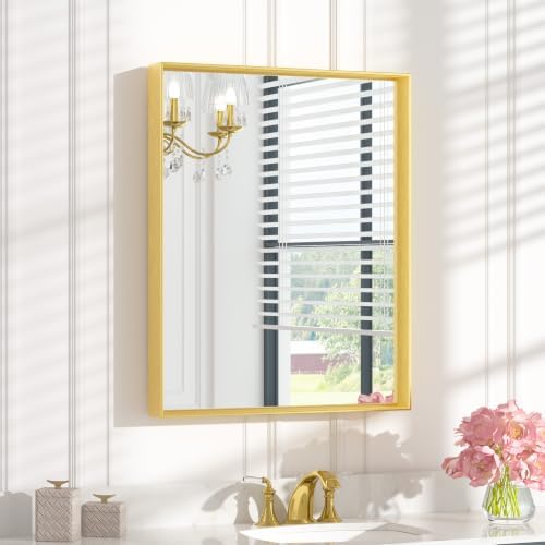 Keonjinn 24x30 Inch Gold Bathroom Mirror for Over Sink, Vanity Mirror