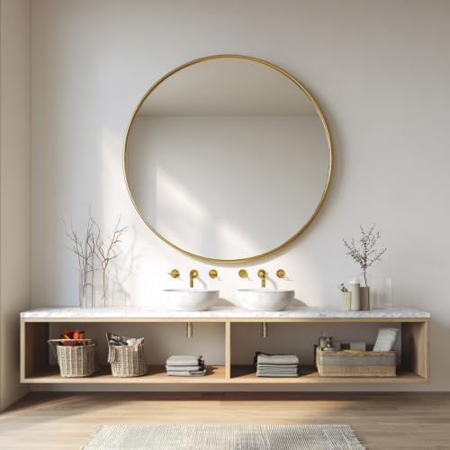 Sunniry Large Round Mirror 38 inch, Gold Circle Mirror, Brushed Metal Frame
